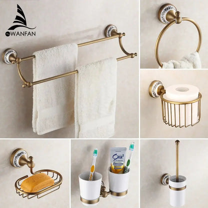 Ornate brass and white ceramic bath hardware set bathroom accessories