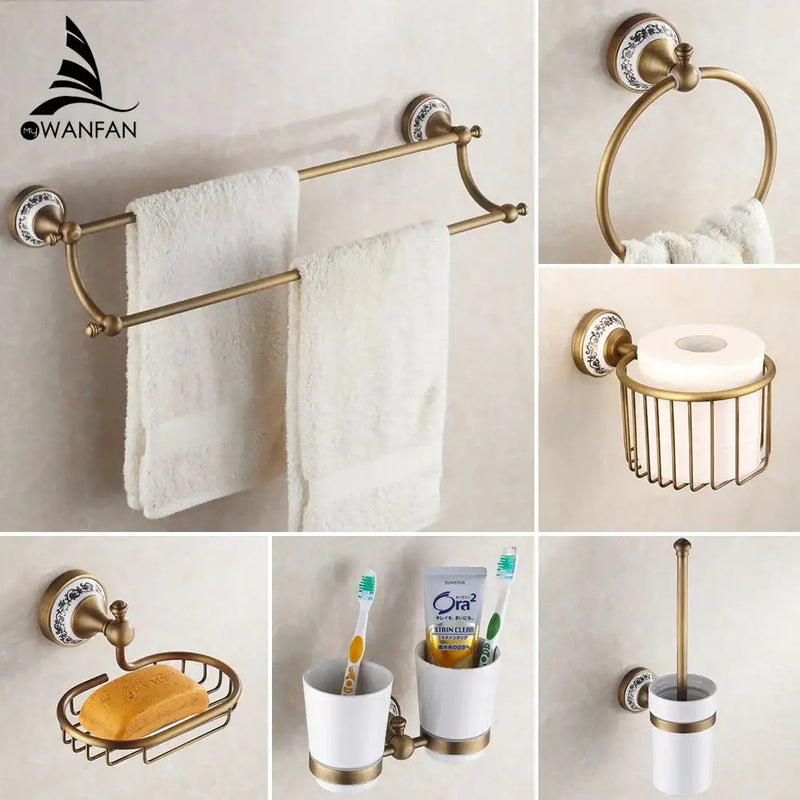 Ornate brass and white ceramic bath hardware set bathroom accessories