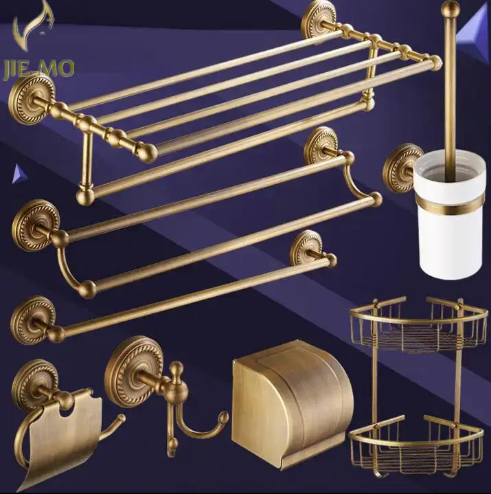Ornate brass finished copper bathroom accessories set – bathroom