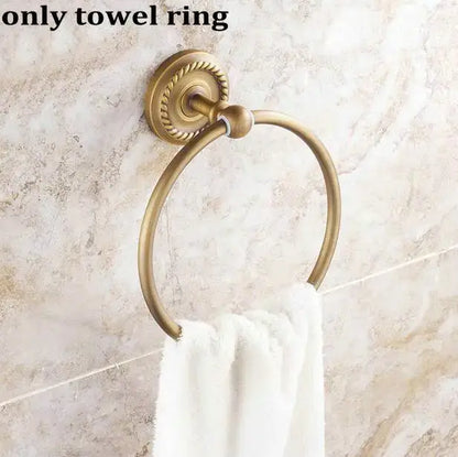 Ornate brass finished copper bathroom accessories set – bathroom
