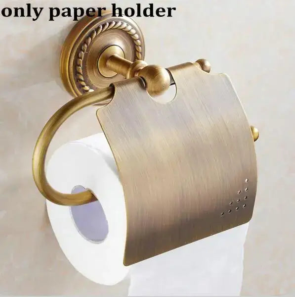 Ornate brass finished copper bathroom accessories set – bathroom