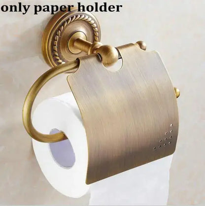 Ornate brass finished copper bathroom accessories set – bathroom