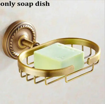 Ornate brass finished copper bathroom accessories set – bathroom