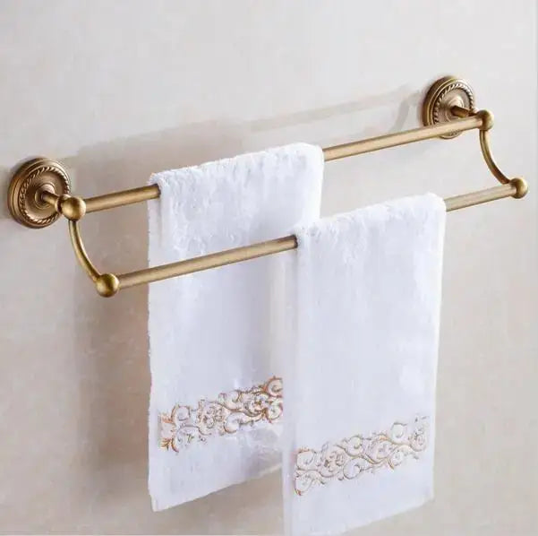 Ornate brass finished copper bathroom accessories set – bathroom