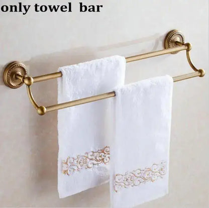 Ornate brass finished copper bathroom accessories set – bathroom