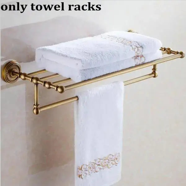 Ornate brass finished copper bathroom accessories set – bathroom