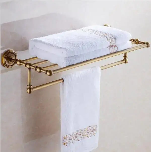 Ornate brass finished copper bathroom accessories set – bathroom