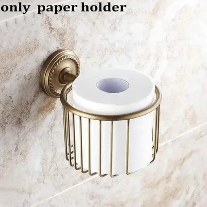 Ornate brass finished copper bathroom accessories set – bathroom