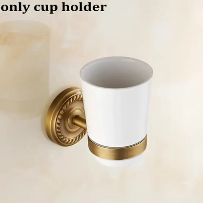 Ornate brass finished copper bathroom accessories set – bathroom