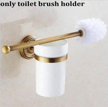 Ornate brass finished copper bathroom accessories set – bathroom