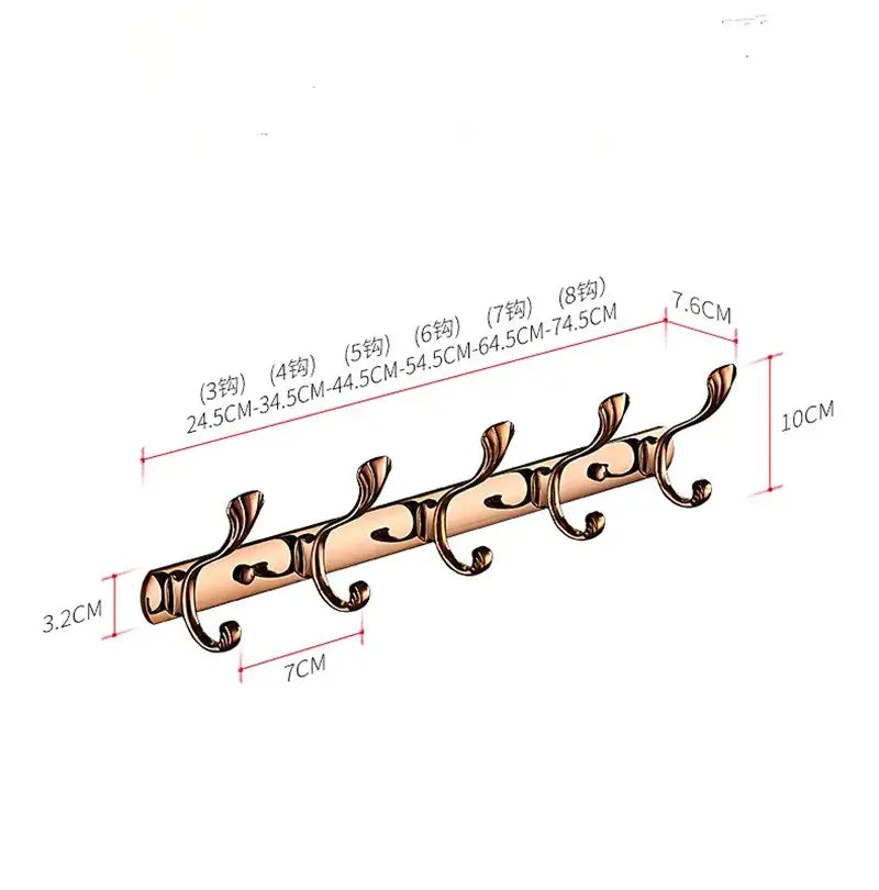 Ornate brass gold towel hook five hook rack for bathroom and kitchen