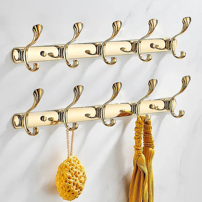 Ornate brass gold towel hook five hook rack for bathroom and kitchen
