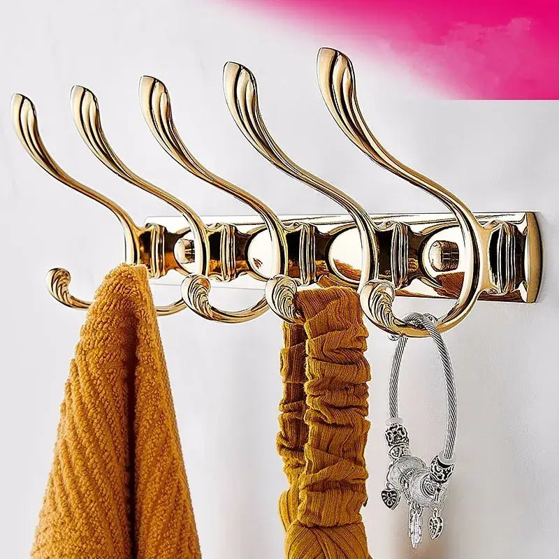 Ornate brass gold towel hook five hook rack for bathroom and kitchen