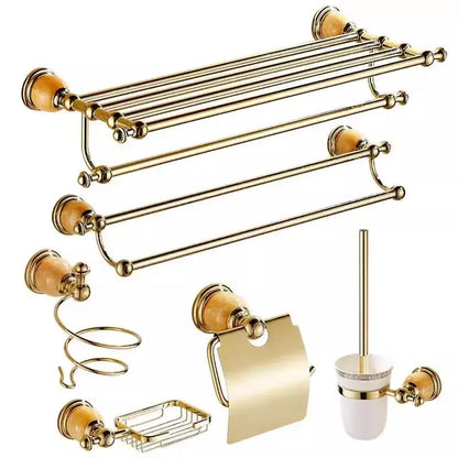 Ornate brass jade bathroom accessories set with amber accents