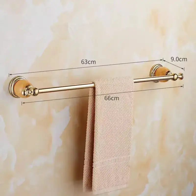 Ornate brass jade bathroom accessories set with amber accents