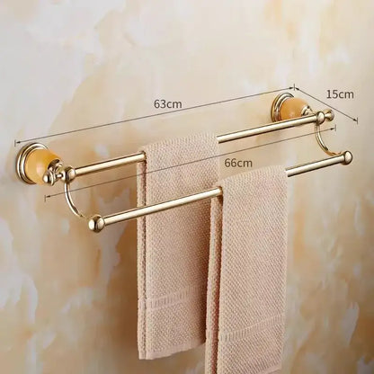 Ornate brass jade bathroom accessories set with amber accents