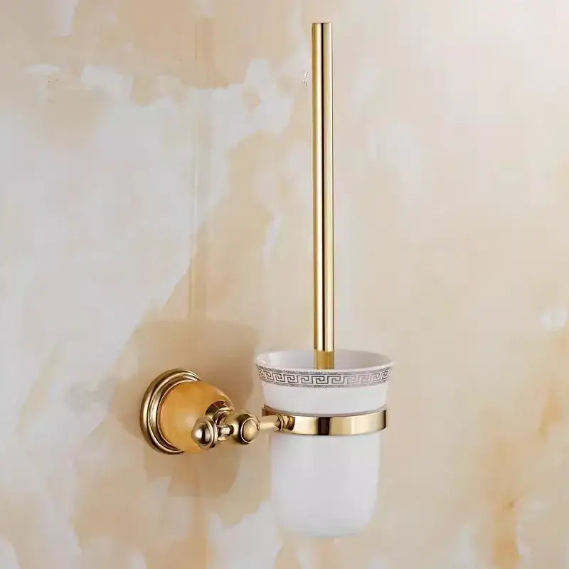 Ornate brass jade bathroom accessories set with amber accents