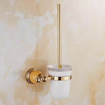 Ornate brass jade bathroom accessories set with amber accents