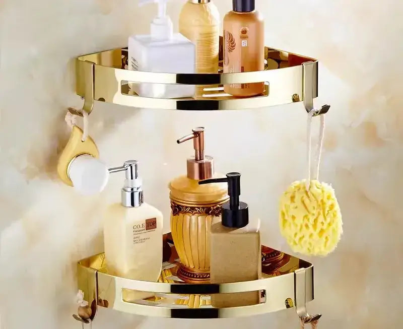 Ornate brass jade bathroom accessories set with amber accents