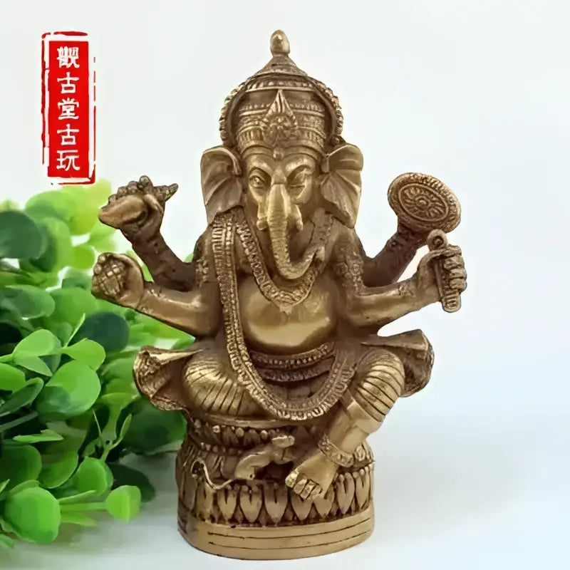Ornate bronze ganapati elephant buddha statue living room decor