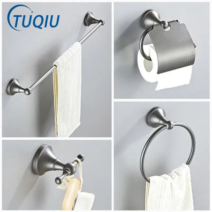Ornate brushed nickel gray bathroom accessories set – bathroom