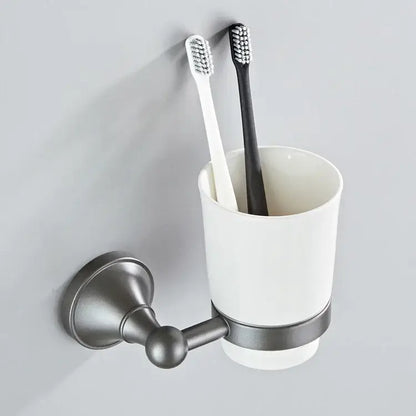 Ornate brushed nickel gray bathroom accessories set – bathroom