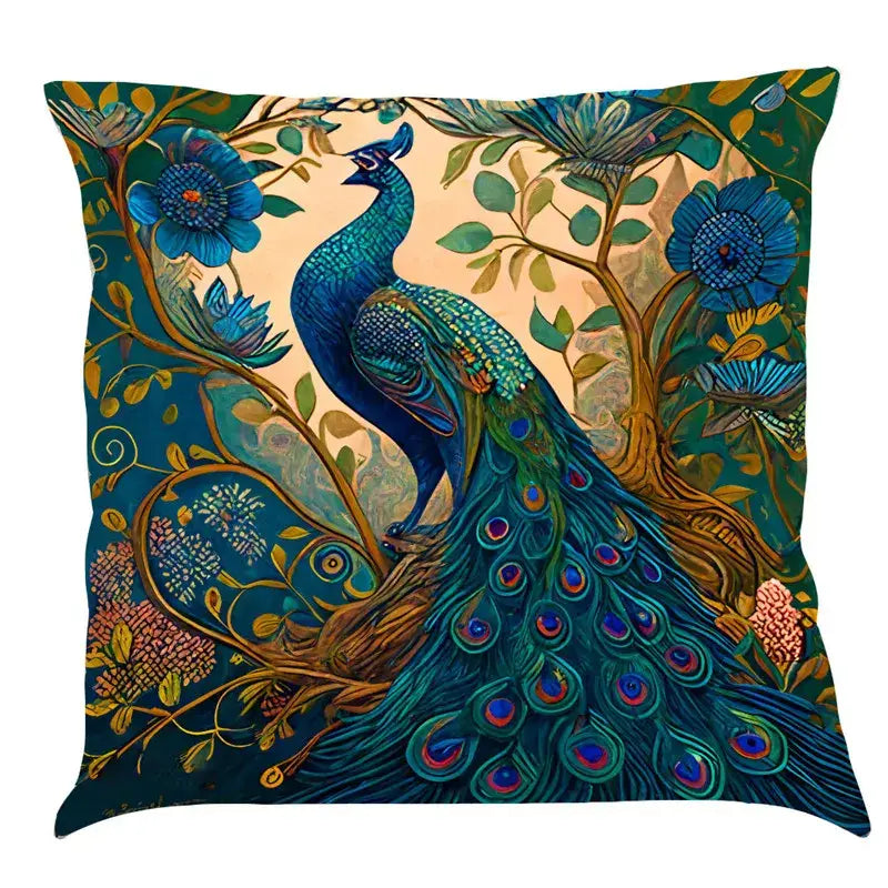 Ornate cat design linen pillowcase – living room cushion cover
