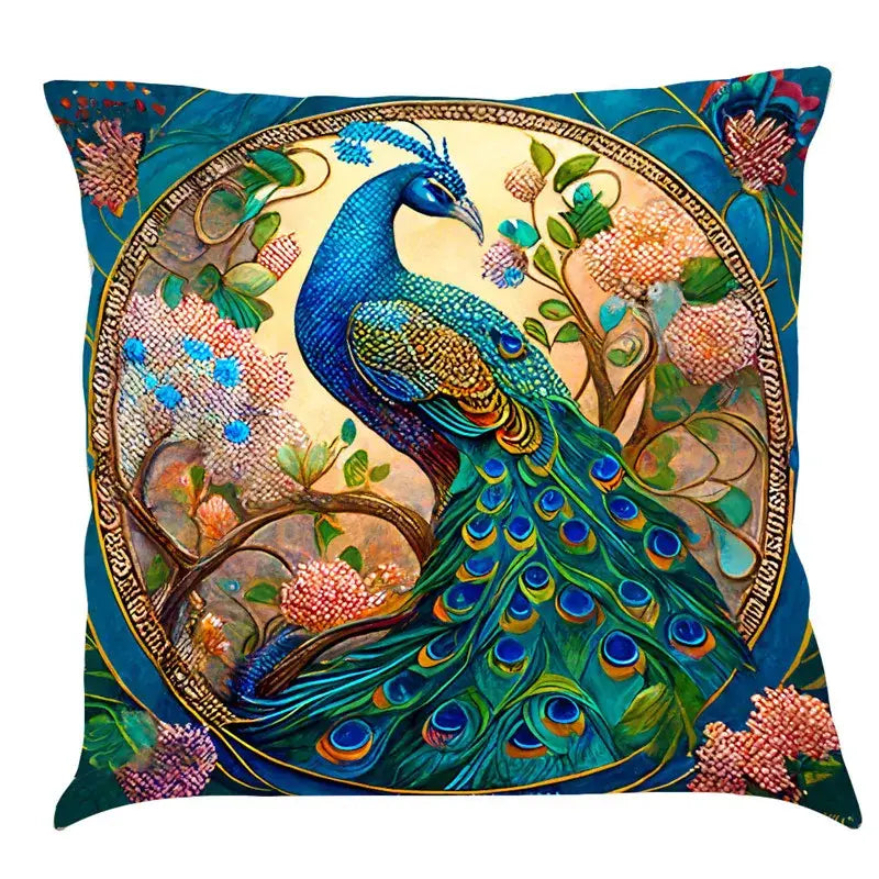 Ornate cat design linen pillowcase – living room cushion cover