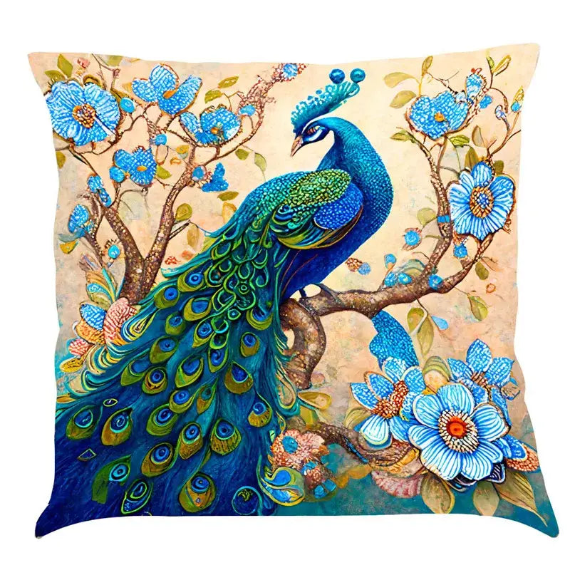 Ornate cat design linen pillowcase – living room cushion cover
