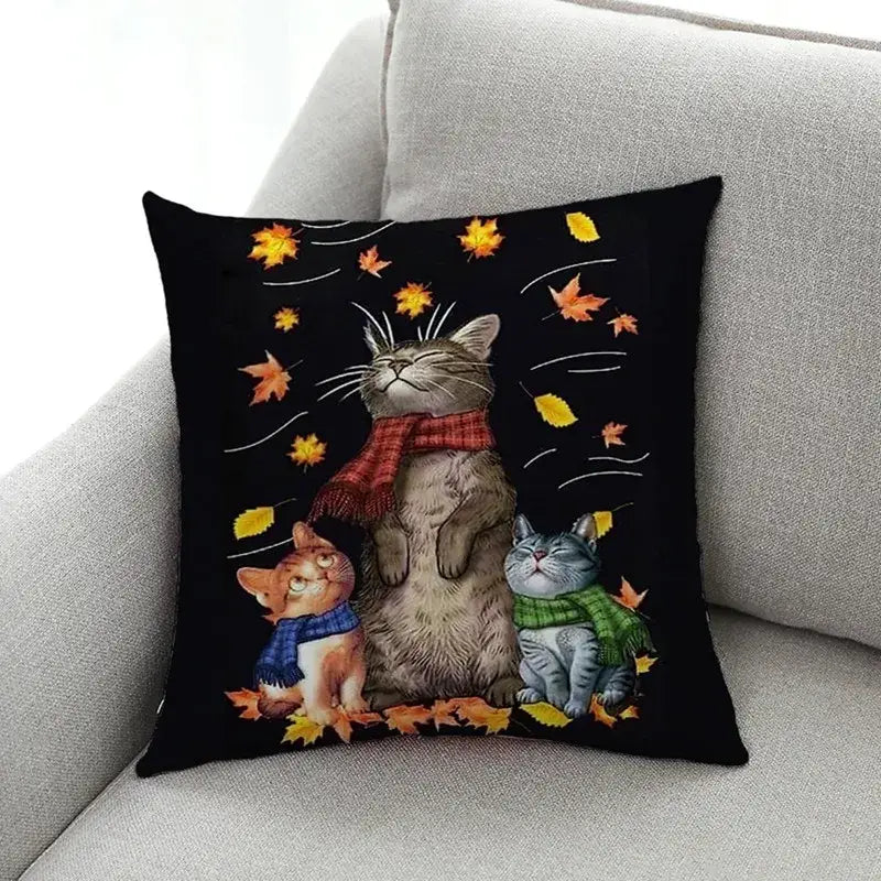 Ornate cat design linen pillowcase – living room cushion cover