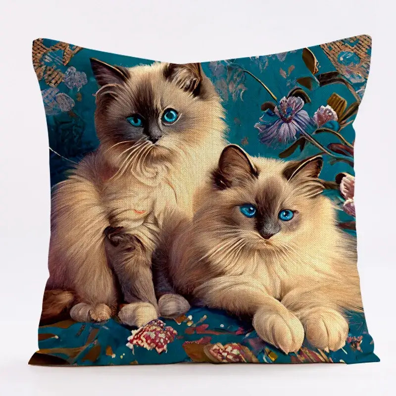 Ornate cat design linen pillowcase – living room cushion cover