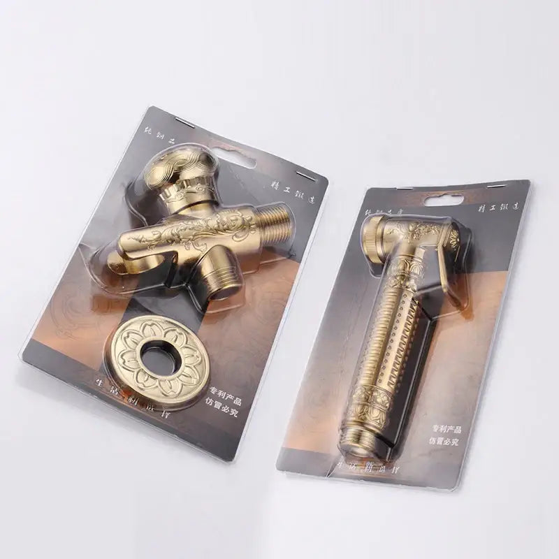 Ornate engraved gold brass wall mounted bidet faucet bathroom sprayer