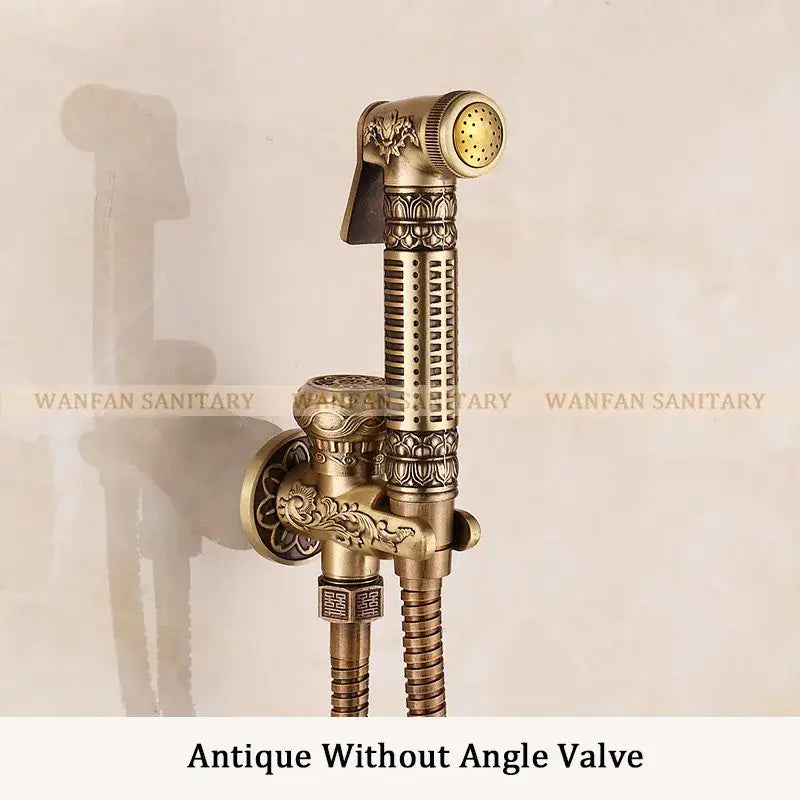 Ornate engraved gold brass wall mounted bidet faucet bathroom sprayer
