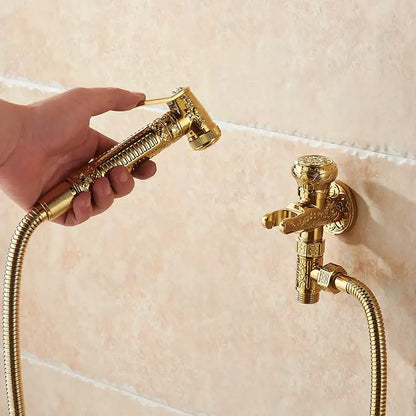 Ornate engraved gold brass wall mounted bidet faucet bathroom sprayer