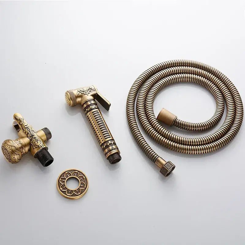 Ornate engraved gold brass wall mounted bidet faucet bathroom sprayer