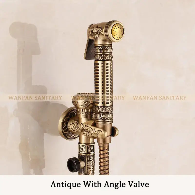 Ornate engraved gold brass wall mounted bidet faucet bathroom sprayer