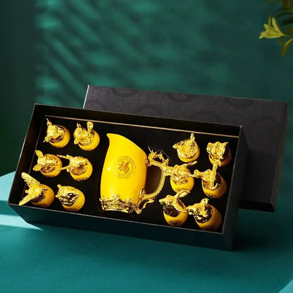 Ornate gold and silver animal head ceramic shot glasses dining room