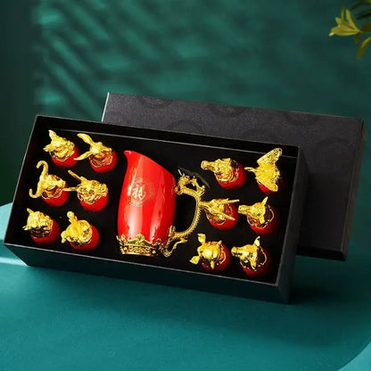 Ornate gold and silver animal head ceramic shot glasses dining room
