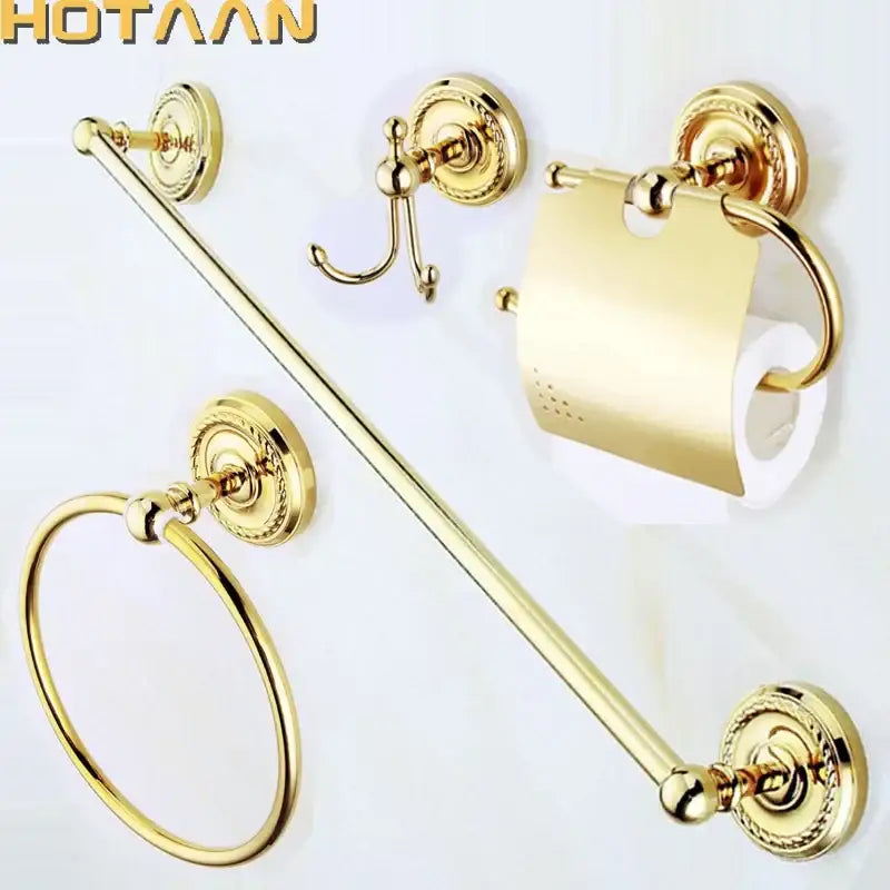 Ornate gold brass bathroom accessories set 6 piece bathroom decor