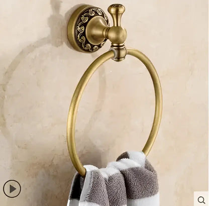 Ornate gold copper carved bathroom accessories set