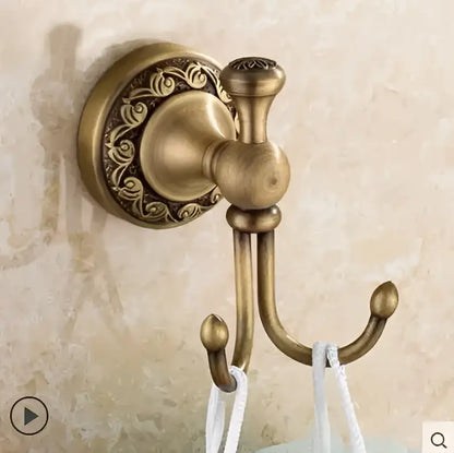 Ornate gold copper carved bathroom accessories set