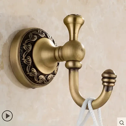 Ornate gold copper carved bathroom accessories set