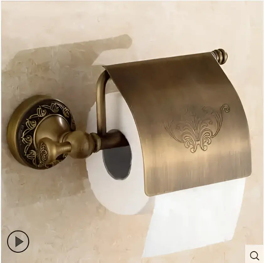 Ornate gold copper carved bathroom accessories set