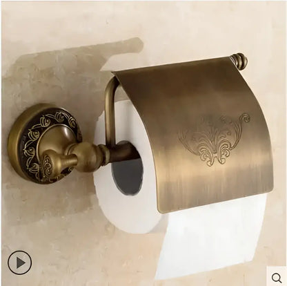 Ornate gold copper carved bathroom accessories set