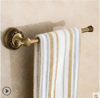 Ornate gold copper carved bathroom accessories set