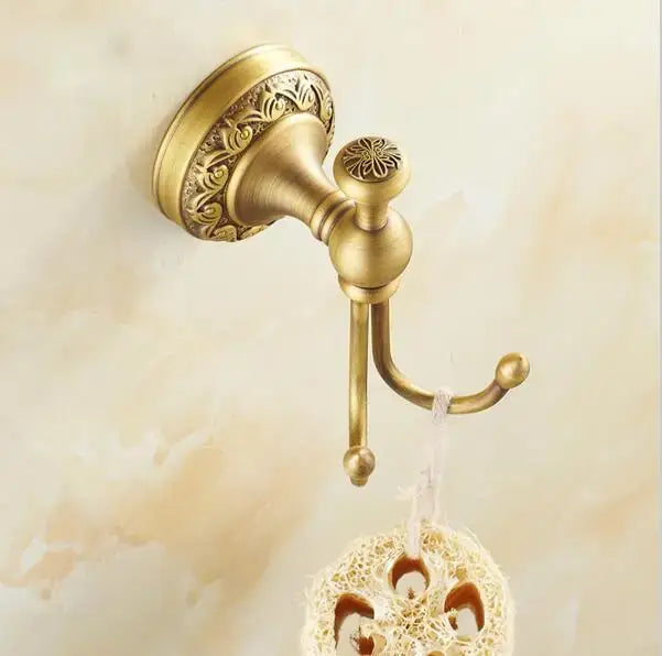 Ornate gold copper carved bathroom accessories set