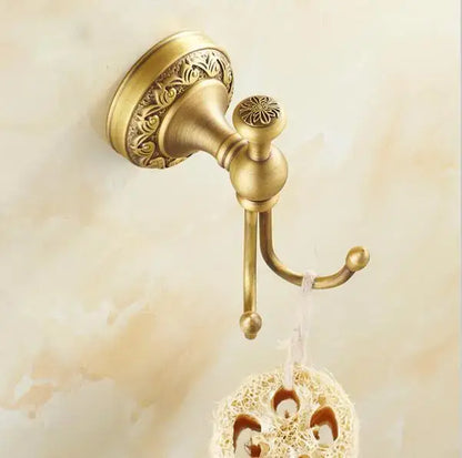 Ornate gold copper carved bathroom accessories set