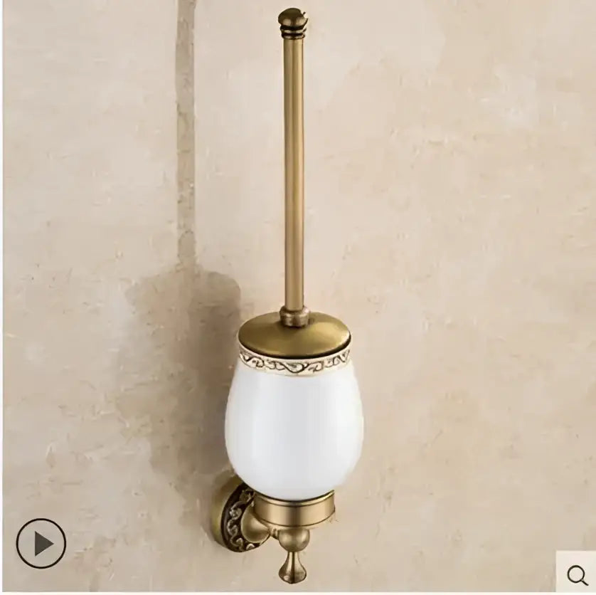 Ornate gold copper carved bathroom accessories set