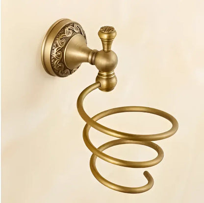 Ornate gold copper carved bathroom accessories set