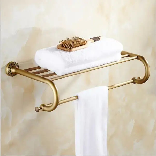 Ornate gold copper carved bathroom accessories set